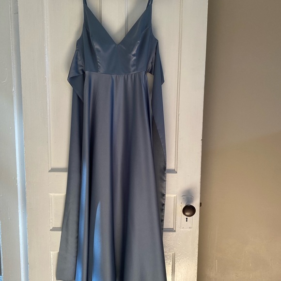 ASOS DESIGN satin midi dress with tie back in dusky blue - Picture 4 of 5